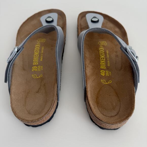Birkenstock Gizeh Birko Flor Sandal 39 & 40 Mismatched Silver Metallic Slides - Picture 11 of 14